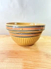 VTG  10” W Mixing Bowl Yellow Ware Ink & Blue Stripes 5”H