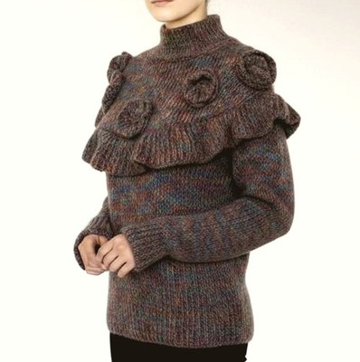ZARA MOHAIR MIX STRICK BLUMEN PULLOVER Gr. M Melange Garn Neu ohne Etikett