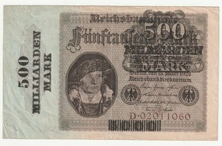 500 Milliarden Mark 1923 Reichsbanknote.