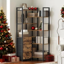 Corner Bookshelf 7 Tier L-Shaped Bookcase with 3 Drawers Storage Corner Shelf