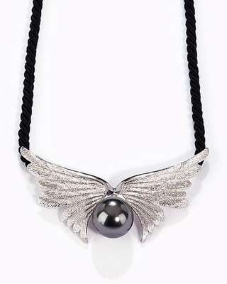 Collier 925 Silber rhodiniert Muschelkernperle anthrazit Ä515