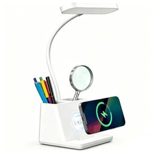 LED Desk Lamp with Wireless Charger 18" White Adjustable Dorm Home Office Light