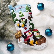 Bucilla Felt Stocking Applique Kit 18" Long-Penguins At Play