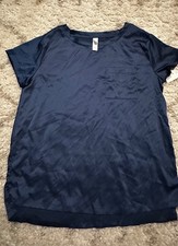 STARS ABOVE WOMENS SATIN PAJAMAS SLEEP SHIRT TOP NAVY BLUE XS
