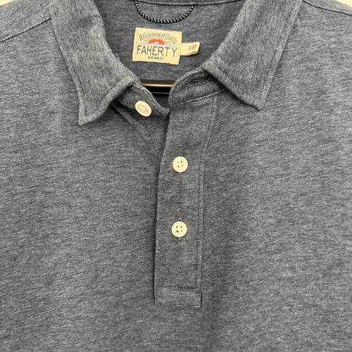 Camisa Polo Faherty Para Hombre Pequeña Azul Brezo Preppy Tejido Suave - Imagen 5 de 5