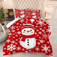 Christmas Comforter Set King: Christmas Snowman Red Bedding Sets King Size for