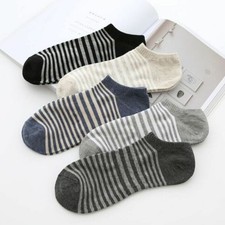 5 Pairs Summer Mens Cotton Crew Socks Lot Low Cut Striped Dress Ankle Socks 7-11