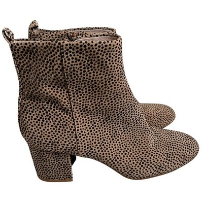 Gianni Bini Womens Leopard Cheetah Calf Hair Ankle Booties Block Heel Tan 9.5M