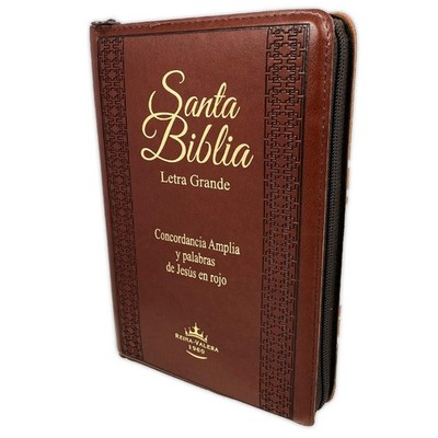 Biblia Letra Grande Tamaño Manual con Cierre Imitacion Piel Marron con Conc...