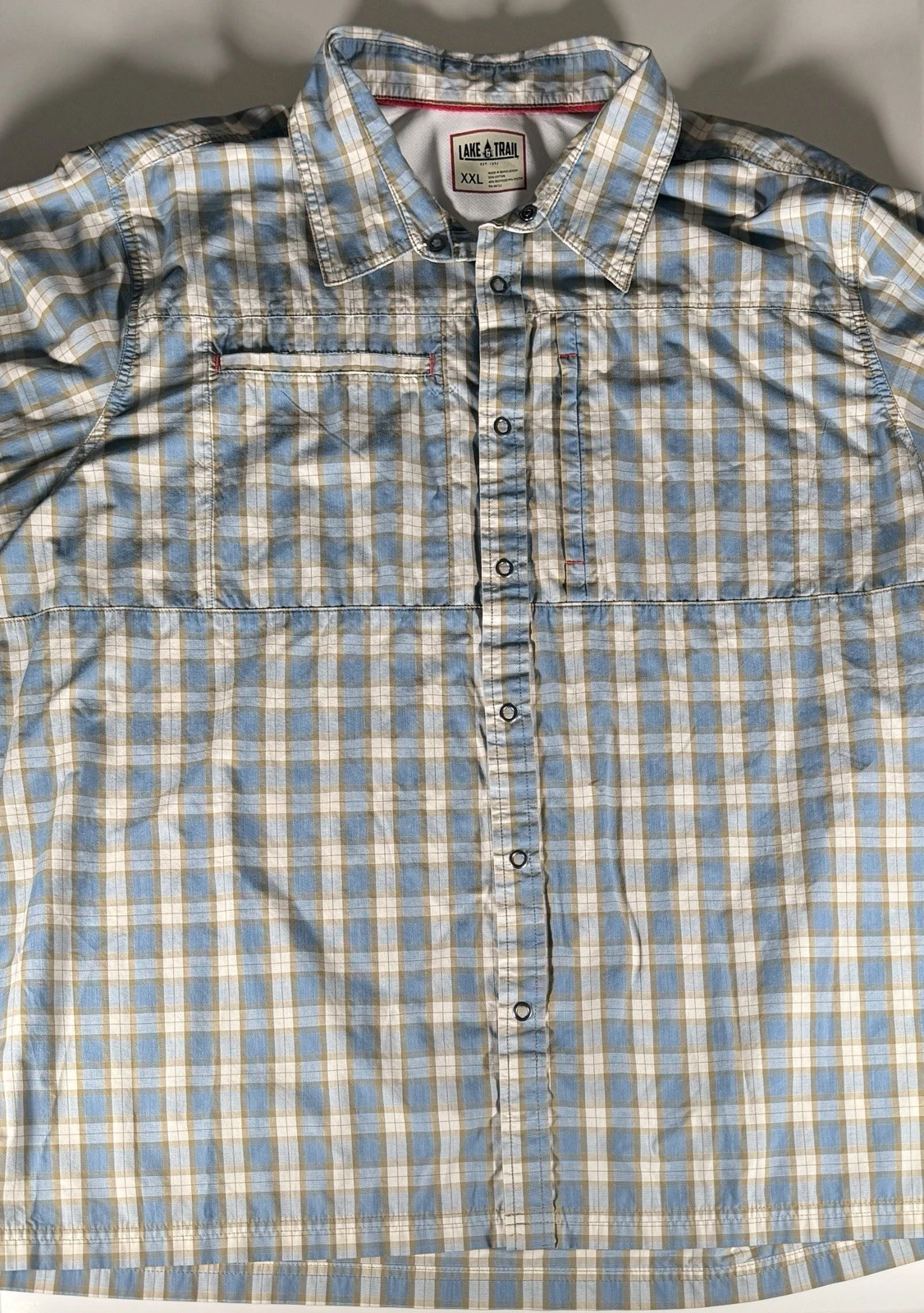 Lake & Trail Shirt Men's XXL Blue Brown Plaid Longe Sleeve Fishing Outdoors