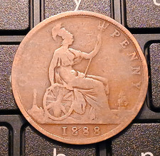 1888 Victoria One Penny Bun/Young Head Bronze Coin See Photo Ref 359 Jack Ripper