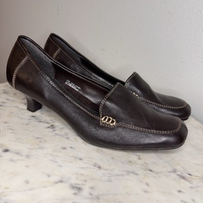 Aerosoles Shoes Size 8 Casual Loafers Square Toe Comfort Brown Leather Heels -T1