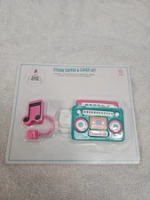 Music Note Boombox Tumbler Accessory Straw Topper and Cover  Radio   NEW