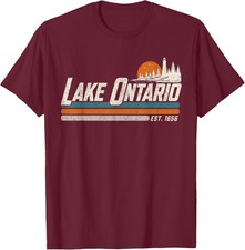 NEW Lake Ontario Est 1615 Vintage Sunset Great Lakes Unisex T-Shirt Size S-5XL