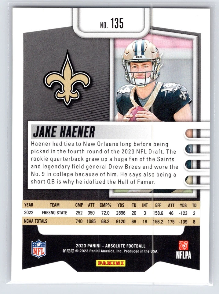2023 Absolute JAKE HAENER Orange Mosaic /299 #135 Rookie RC New Orleans Saints - Image 2 of 2