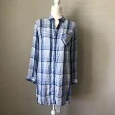 Cloth & Stone Blue Plaid Shirt Dress XS NWOT