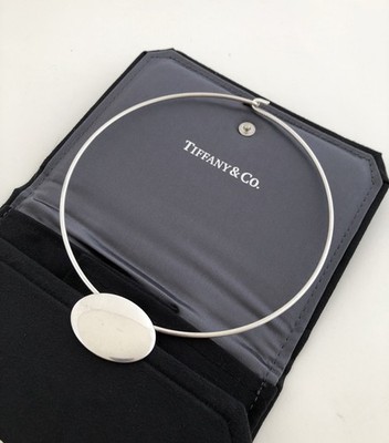 Rare Tiffany & Co Sterling Silver Oval Tag Pebble Choker Hook Wire Necklace 925 