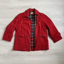Vintage Pendleton LOBO Red Wool Plaid Flannel Lined Mackinaw Jacket Pocket USA