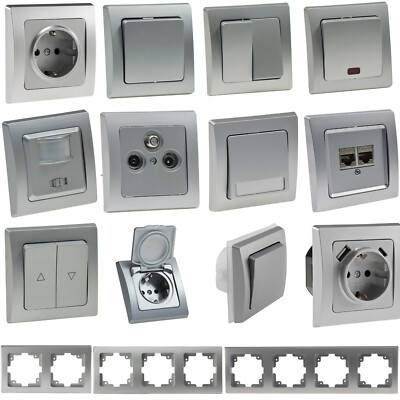 DELPHI silber Steckdosen Serie Steckdose USB-C Antene Sat Taster Schalter Dimmer