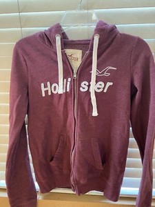 Hollister Zip Up Hoodie Sweatshirt Burgundy/Wine Los Angeles Size Small 