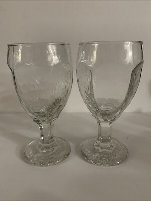 Libbey Chivalry Set Of 2 Glasses 6.5  Wine/Water  Paneled Textured EUC