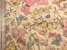 Pastel Butterfly Florals on Pale Pink Cotton Fabric By The Yard