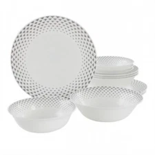 Ultra By Gibson Cane Peak 12 Piece Opal Glass Dinnerware Set In White With Grey