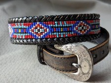 vintage BEADED buckle belt NATIVE AMERICAN western 28 leather EDDIE BAUER