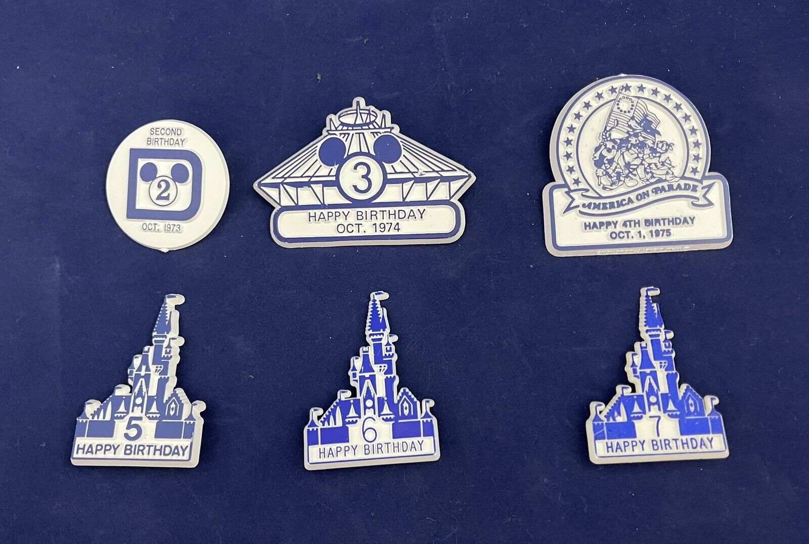 Walt Disney Birthday Pin's - 2nd 1973 - 3rd 1974 - 4th 1975 - 5th , 6th , 7th