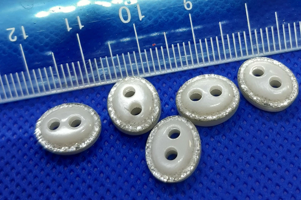 10 Blusen Schmuckknöpfe Weiss / Silber oval 11mm X 9mm кнопки gombok nasturi - Bild 3 von 4