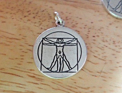 Sterling Silver 18mm 4g says Vitruvian Man Leonardo da Vinci Geometry Math Charm