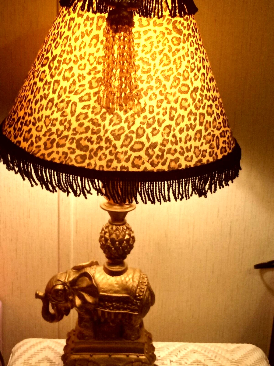 Elephant W Trunk Up Decorative Pineapple Lamp with Leopard Print Lamp Shade