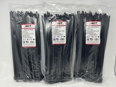 300 Qty Cable Tie 14'' 120 lb. Black nylon ACT brand made in USA