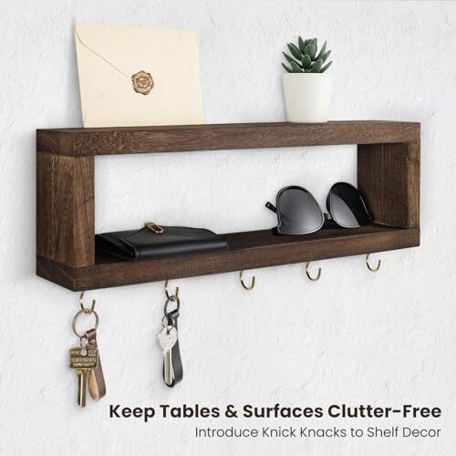 Wall Shelf with Hooks Decorative Key and Wallet Holder for Wall Holds