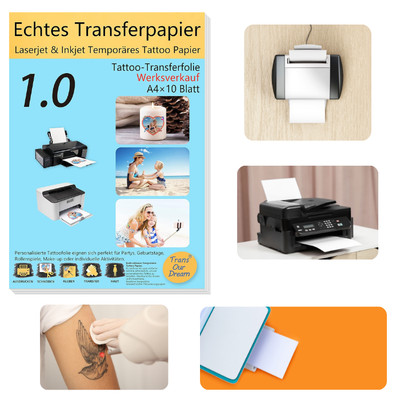 Transourdream Inkjet/Laser Tattoo Papier A4X10 Blatt DIY Tattoo Folie Zum Bedruc