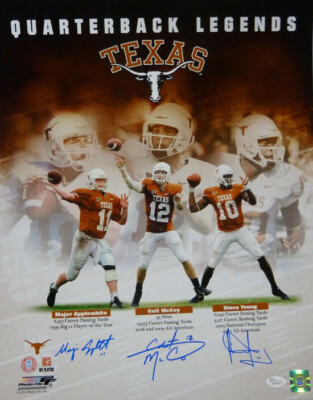 Applewhite, McCoy & Young Signed Longhorns Quaterback Legends 16x20 Photo JSA