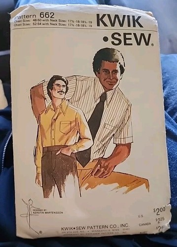 Vintage Kwik Sew Pattern #662 Mens Dress Shirts 2 Styles Sizes 48-54" Ches Uncut