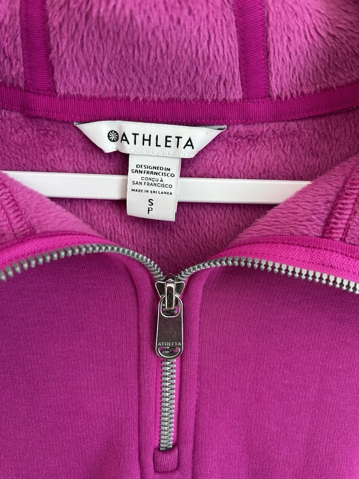 Athleta Acogedora Karma 1/4 Cremallera Sudadera con Capucha Suave Felpa Forrada Sudadera Para Mujer S Fucsia Foto 3 de 4