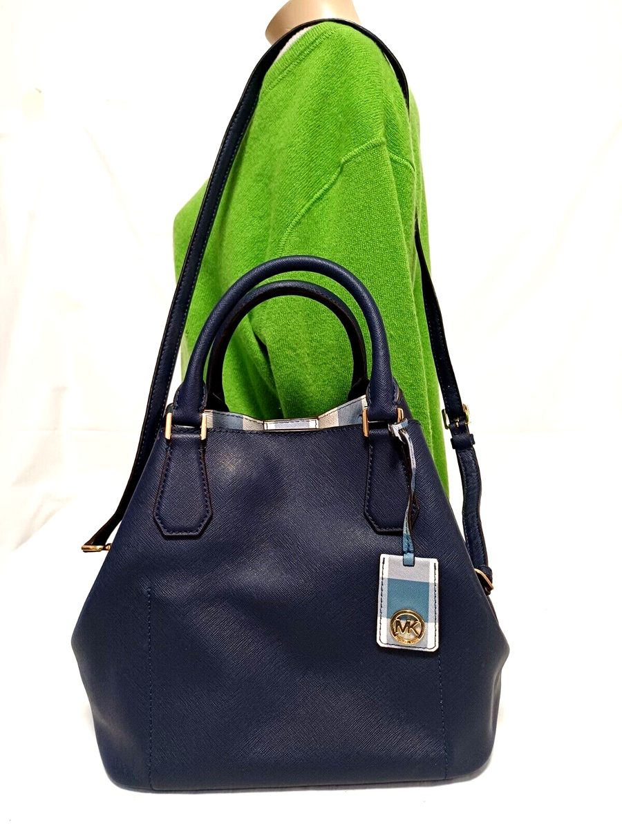 MICHAEL KORS GREENWICH NAVY SAFFIANO LEATHER 2WAY TOTE HANDBAG | eBay