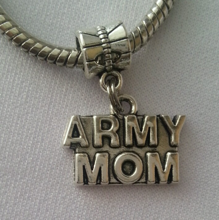 Army Mom USA Military Dangle Bead Silver Fits European Charm