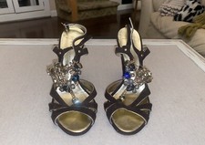 Giuseppe Zanotti Design Swarovski Crystal T Strap Ankle Strap Heel Sz. 36.5 6.5