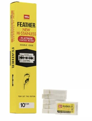 200 FEATHER Hi-Stainless Platinum Coated Double Edge Safety Razor Blades Japan