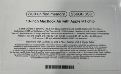 Macbook Air A2337 M1チップ 8GB 256GB 容量100% 2020 Apple MacBook Air 13'' Retina M1 3.2GHz 8GB RAM 256GB