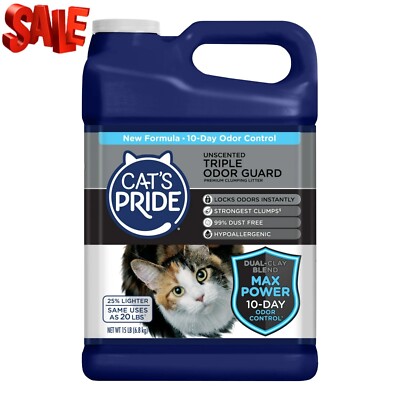 Max Power Triple Odor Guard Unscented Clumping Cat Litter, 15 lb Jug