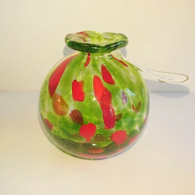 Giftcraft Incense Oil Reed Diffuser, Red & Green Hand Blown Glass New with Tag
