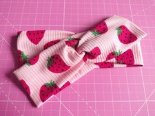 Handmade Pink Strawberry Ribbed Knit Twist Headband, Soft, Stretchy, Seamless