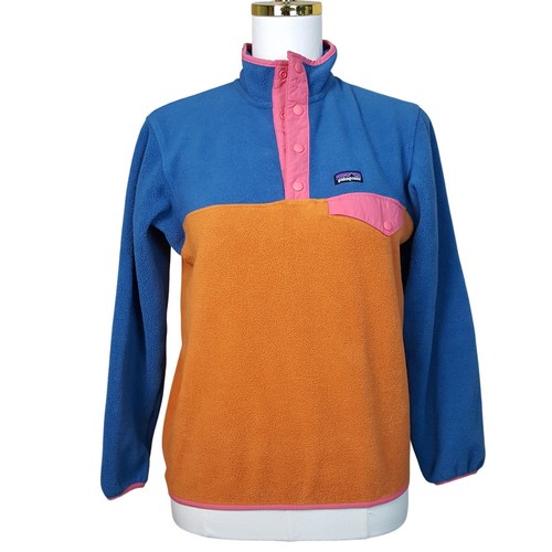 Patagonia Kids' Lightweight Synchilla Harmony Orange Snap-T Pullover Large - Picture 2 of 6