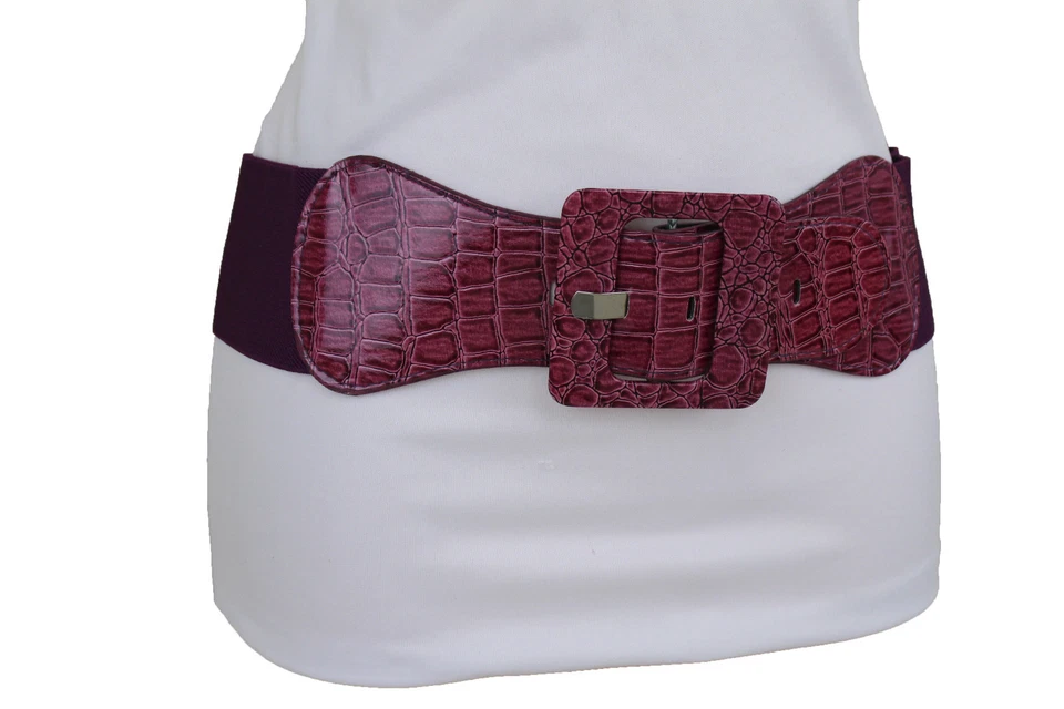 New Women Fashion Pink Purple Elastic Fabric Belt Square Buckle Hip Waist M L XL - Image 4 of 4