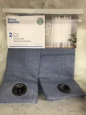 2 Pack Fully Stitched Sheer Window Curtain Panel Drapes 108" Blue