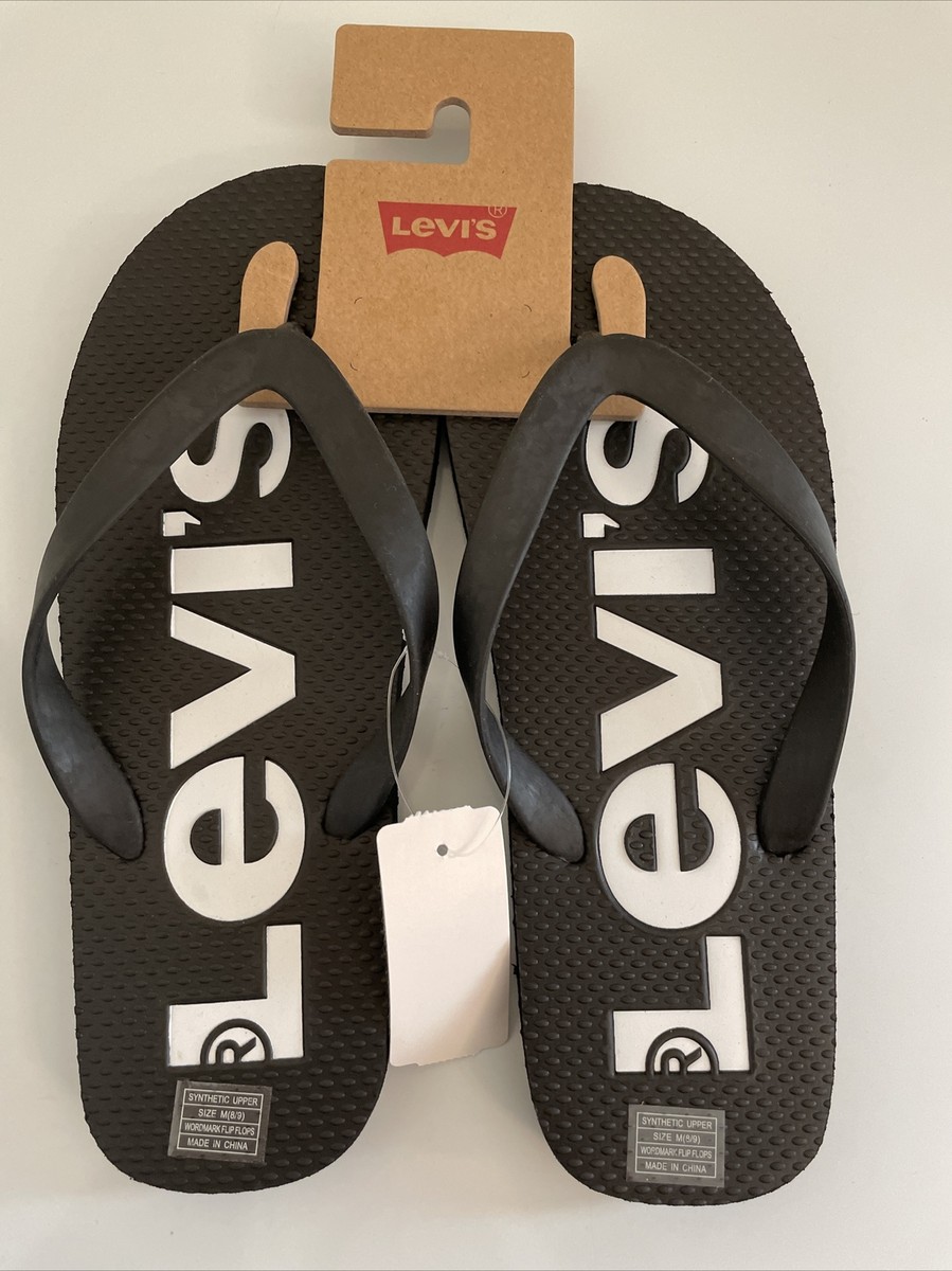 Levis Men Casual Sandal Fit Flop Thong Beach Slippers BLACK White